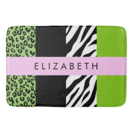 Leopard Print, Zebra Print, Green, Ihr Name Badematte