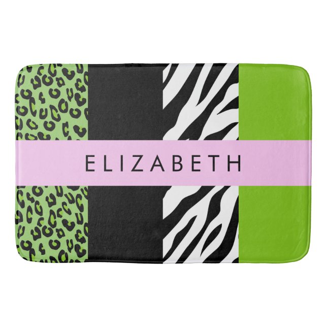 Leopard Print, Zebra Print, Green, Ihr Name Badematte (Vorderseite)