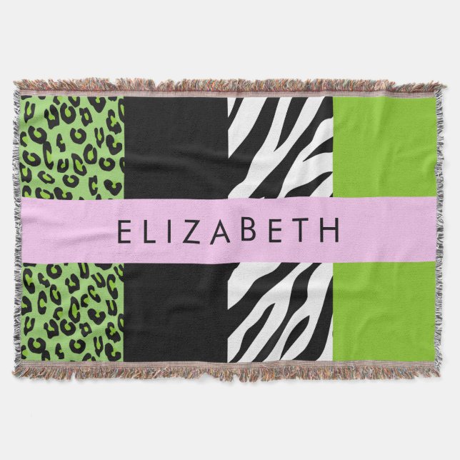 Leopard Print, Zebra Print, Green, Ihr Name Decke (Vorderseite)