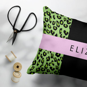 Leopard Print, Zebra Print, Green, Ihr Name Dekokissen