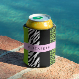 Leopard Print, Zebra Print, Green, Ihr Name Dosenkühler