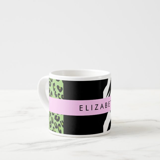 Leopard Print, Zebra Print, Green, Ihr Name Espressotasse (Vorderseite Links)