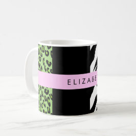 Leopard Print, Zebra Print, Green, Ihr Name Kaffeetasse