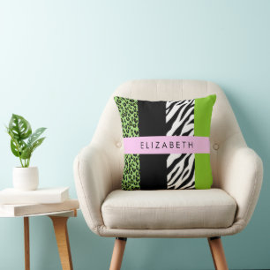 Leopard Print, Zebra Print, Green, Ihr Name Kissen