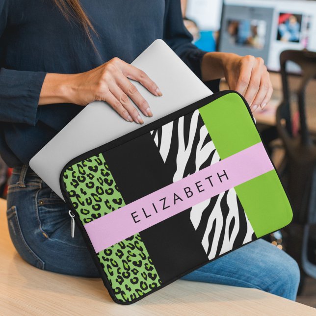 Leopard Print, Zebra Print, Green, Ihr Name Laptopschutzhülle (Von Creator hochgeladen)