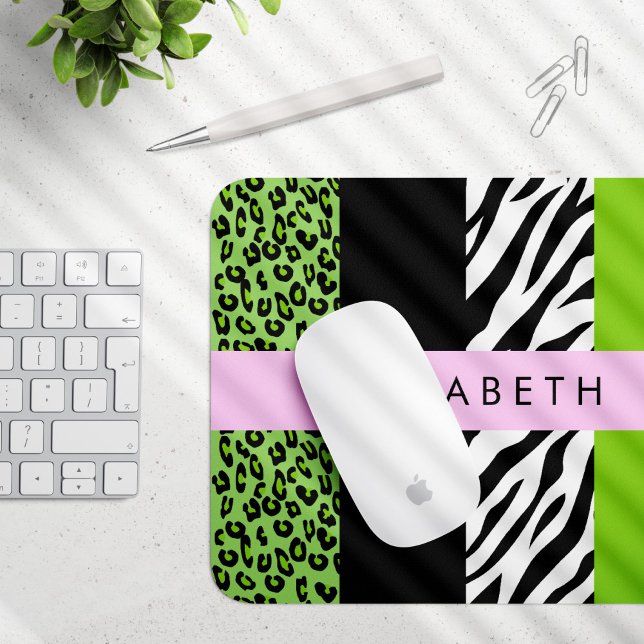 Leopard Print, Zebra Print, Green, Ihr Name Mousepad (Von Creator hochgeladen)