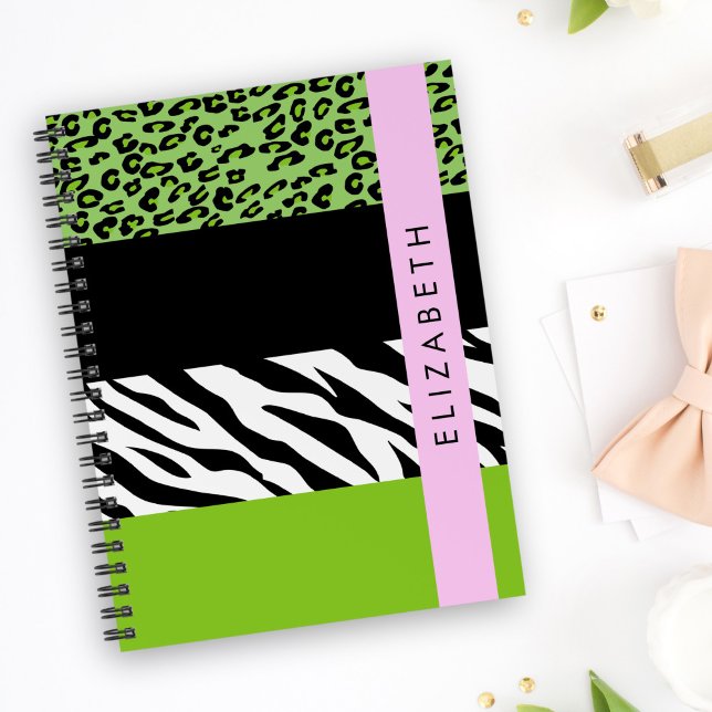 Leopard Print, Zebra Print, Green, Ihr Name Notizbuch (Von Creator hochgeladen)