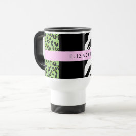 Leopard Print, Zebra Print, Green, Ihr Name Reisebecher