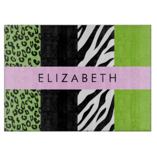 Leopard Print, Zebra Print, Green, Ihr Name Schneidebrett