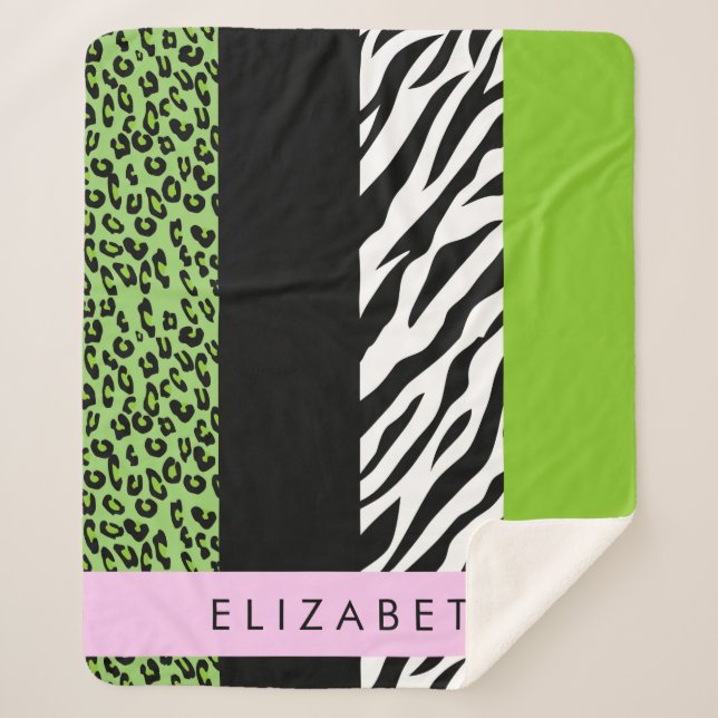 Leopard Print, Zebra Print, Green, Ihr Name Sherpadecke (Vorderseite)