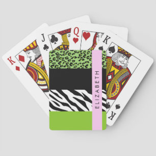 Leopard Print, Zebra Print, Green, Ihr Name Spielkarten