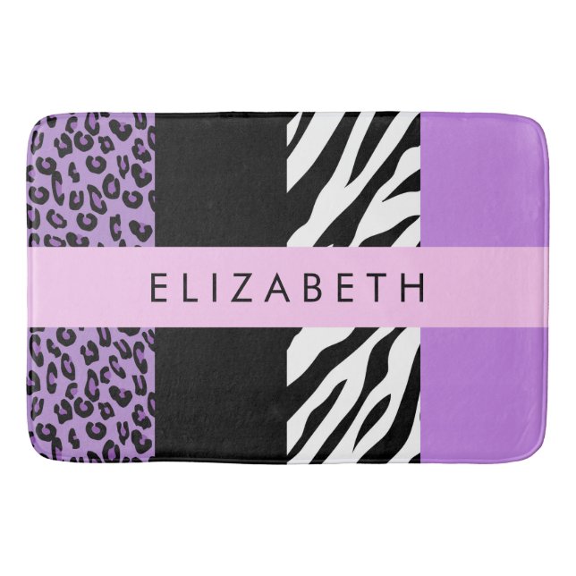 Leopard Print, Zebra Print, Lila, Ihr Name Badematte (Vorderseite)