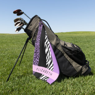 Leopard Print, Zebra Print, Lila, Ihr Name Golfhandtuch