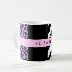 Leopard Print, Zebra Print, Lila, Ihr Name Kaffeetasse