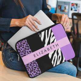 Leopard Print, Zebra Print, Lila, Ihr Name Laptopschutzhülle