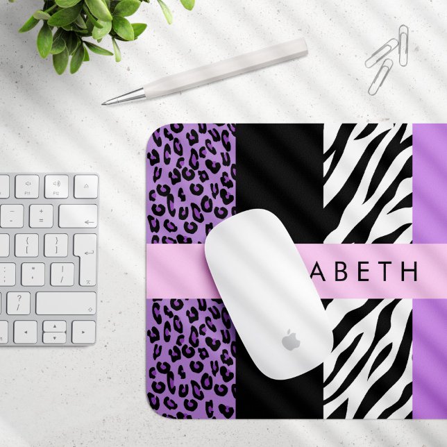 Leopard Print, Zebra Print, Lila, Ihr Name Mousepad (Von Creator hochgeladen)