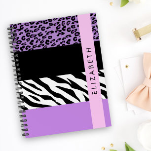 Leopard Print, Zebra Print, Lila, Ihr Name Notizbuch