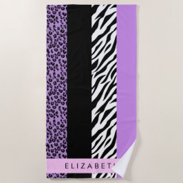 Leopard Print, Zebra Print, Lila, Ihr Name Strandtuch