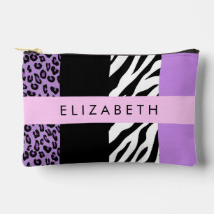 Leopard Print, Zebra Print, Lila, Ihr Name Zubehörtasche