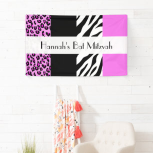 Leopard Print, Zebra Print, Rosa, Bat Mitzvah Banner