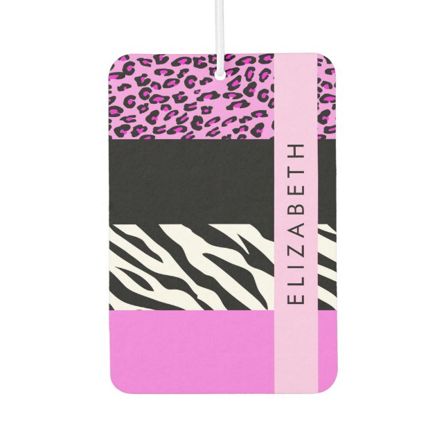 Leopard Print, Zebra Print, Rosa, Ihr Name Autolufterfrischer (Vorderseite)