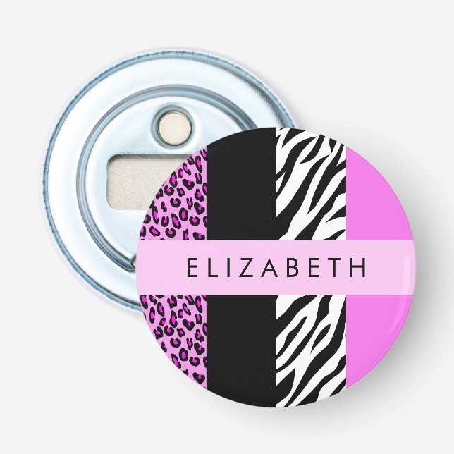 Leopard Print, Zebra Print, Rosa, Ihr Name Flaschenöffner (Vorderseite)