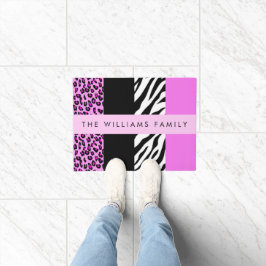 Leopard Print, Zebra Print, Rosa, Ihr Name Fußmatte