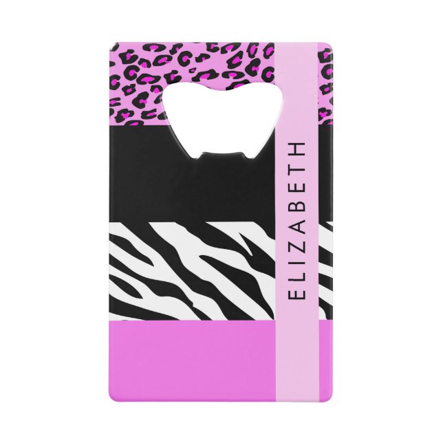 Leopard Print, Zebra Print, Rosa, Ihr Name Geldbeutel Flaschenöffner (Vorderseite)