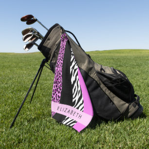 Leopard Print, Zebra Print, Rosa, Ihr Name Golfhandtuch