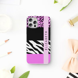 Leopard Print, Zebra Print, Rosa, Ihr Name iPhone 16 Hülle