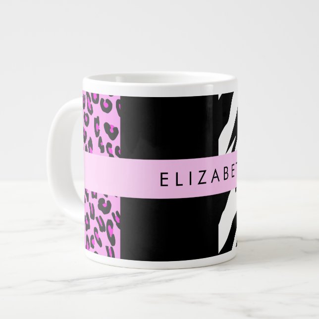Leopard Print, Zebra Print, Rosa, Ihr Name Jumbo-Tasse (Vorderseite Links)
