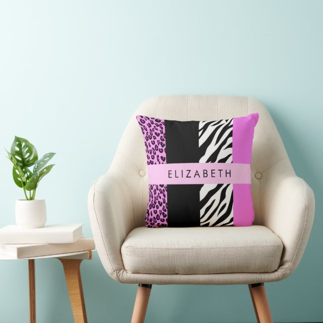 Leopard Print, Zebra Print, Rosa, Ihr Name Kissen (Stuhl )