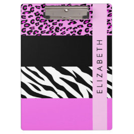 Leopard Print, Zebra Print, Rosa, Ihr Name Klemmbrett