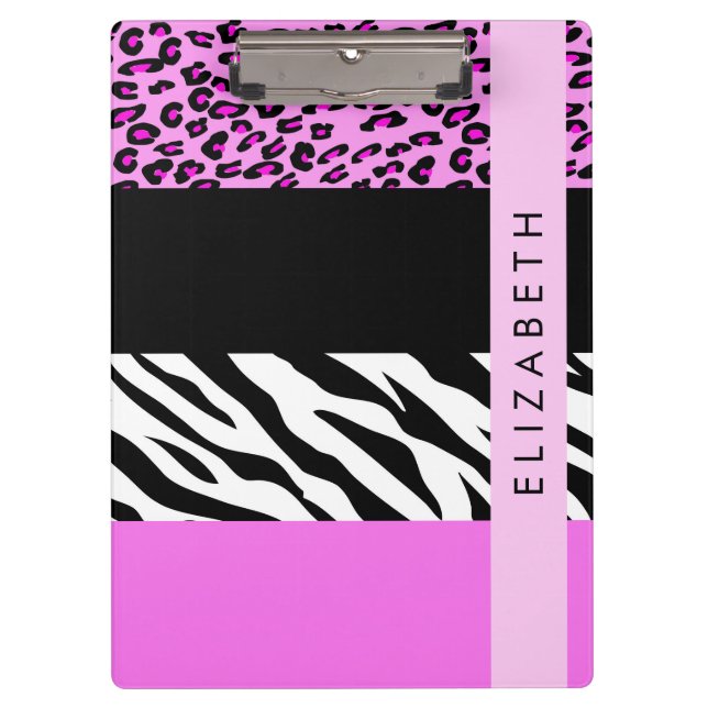 Leopard Print, Zebra Print, Rosa, Ihr Name Klemmbrett (Vorderseite)
