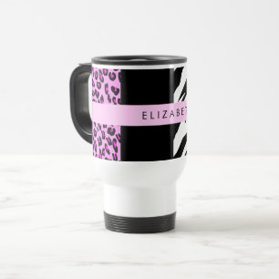 Leopard Print, Zebra Print, Rosa, Ihr Name Reisebecher