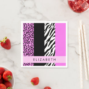 Leopard Print, Zebra Print, Rosa, Ihr Name Serviette
