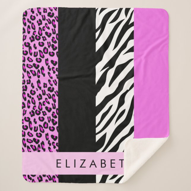 Leopard Print, Zebra Print, Rosa, Ihr Name Sherpadecke (Vorderseite)