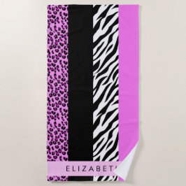 Leopard Print, Zebra Print, Rosa, Ihr Name Strandtuch