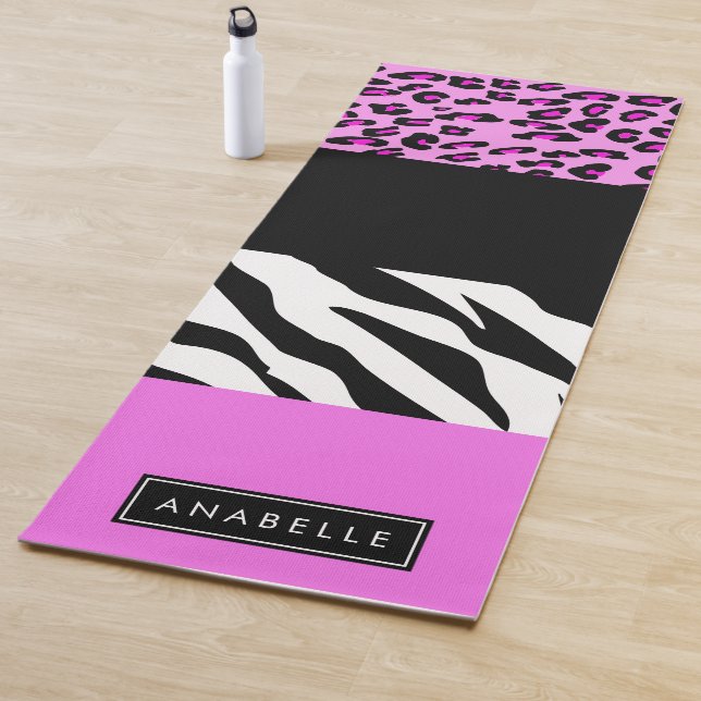 Leopard Print, Zebra Print, Rosa, Ihr Name Yogamatte (Beispiel)