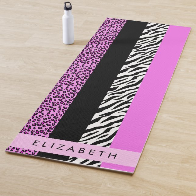 Leopard Print, Zebra Print, Rosa, Ihr Name Yogamatte (Beispiel)