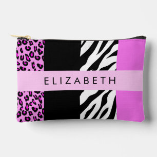 Leopard Print, Zebra Print, Rosa, Ihr Name Zubehörtasche
