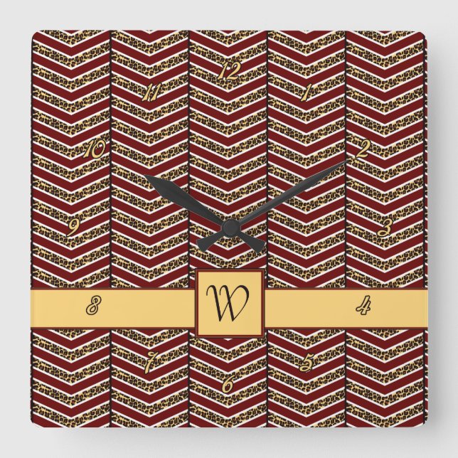 Leopard Print Zickzack Clock Quadratische Wanduhr (Vorderseite)