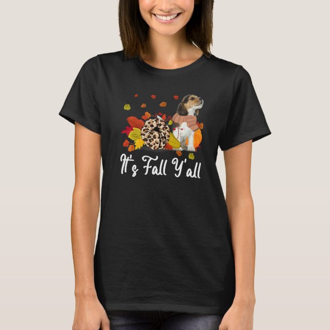 Leopard Pumpkin Falling It's Fall Y'all Yellow Bea T-Shirt (Vorderseite)