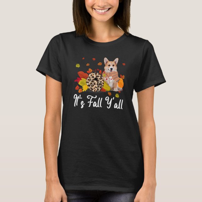 Leopard Pumpkin Falling It's Fall Y'all Yellow Cor T-Shirt (Vorderseite)