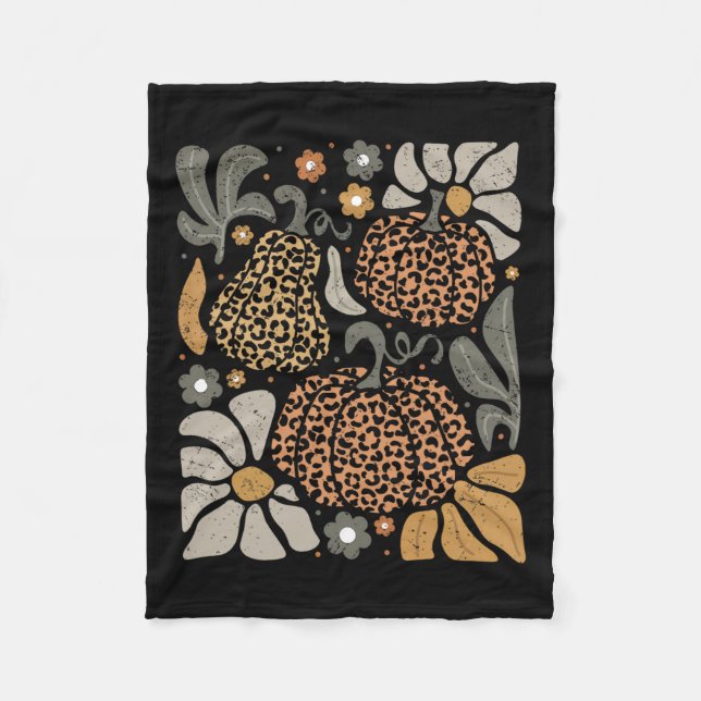 Leopard Pumpkin mit Blume Boho Floral Thanksgiv Fleecedecke (Vorderseite)