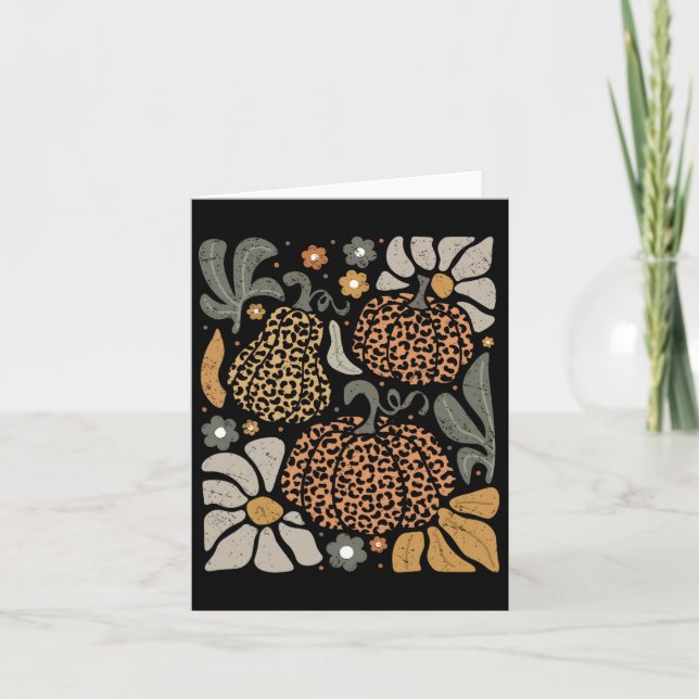Leopard Pumpkin mit Blume Boho Floral Thanksgiv Karte (Vorderseite)