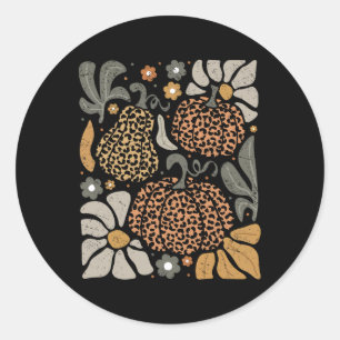 Leopard Pumpkin mit Blume Boho Floral Thanksgiv Runder Aufkleber