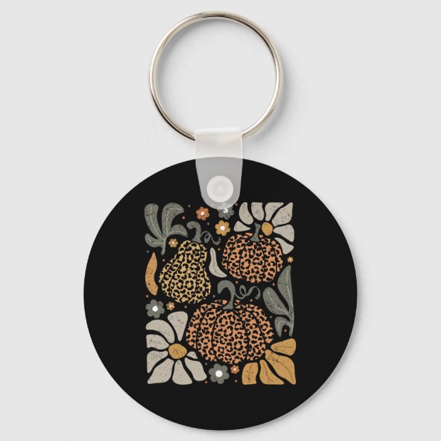 Leopard Pumpkin mit Blume Boho Floral Thanksgiv Schlüsselanhänger (Vorderseite)