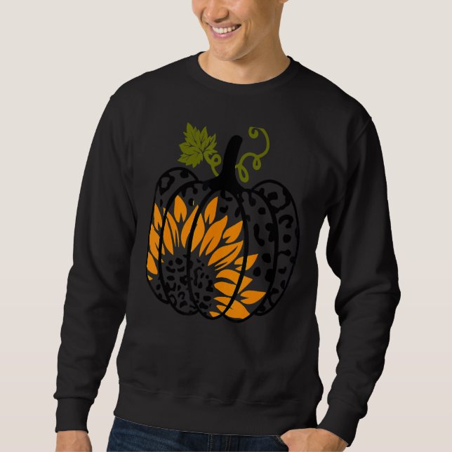 Leopard Pumpkin Sonnenblumen Herbst Halloween Sweatshirt (Vorderseite)