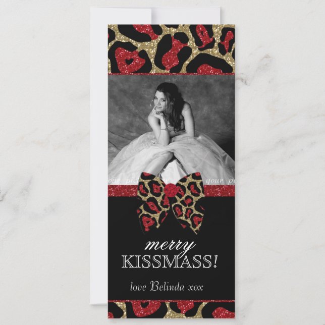 Leopard Quinceanera Weihnachtsbär Glitzer Bow Einladung (Vorderseite)